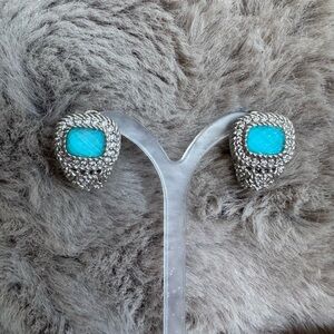 Vintage Judith Ripka Turquoise Doublet CZ Earring Sterling Silver Rare Piece!